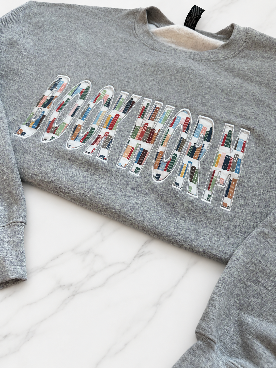 Bookworm Appliqué Embroidered Crewneck Sweatshirt