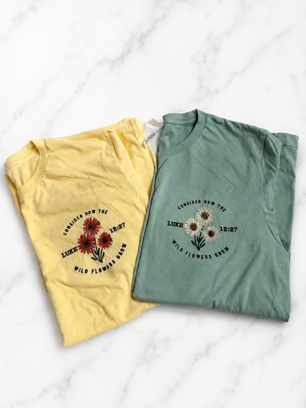 Consider the Wildflowers Embroidered Tee | Luke 12:27 Shirt
