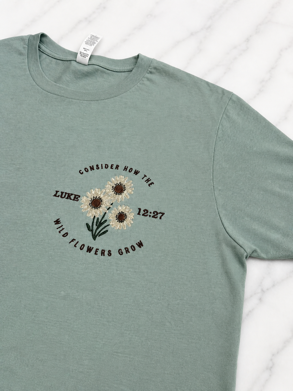 Consider the Wildflowers Embroidered Tee | Luke 12:27 Shirt