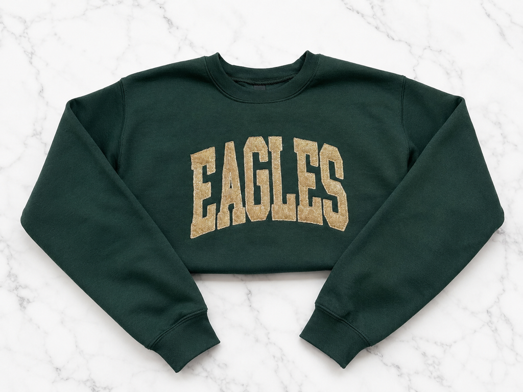 Glitter Appliqué Eagles Crewneck Sweatshirt | Custom School Spirit Sweatshirt