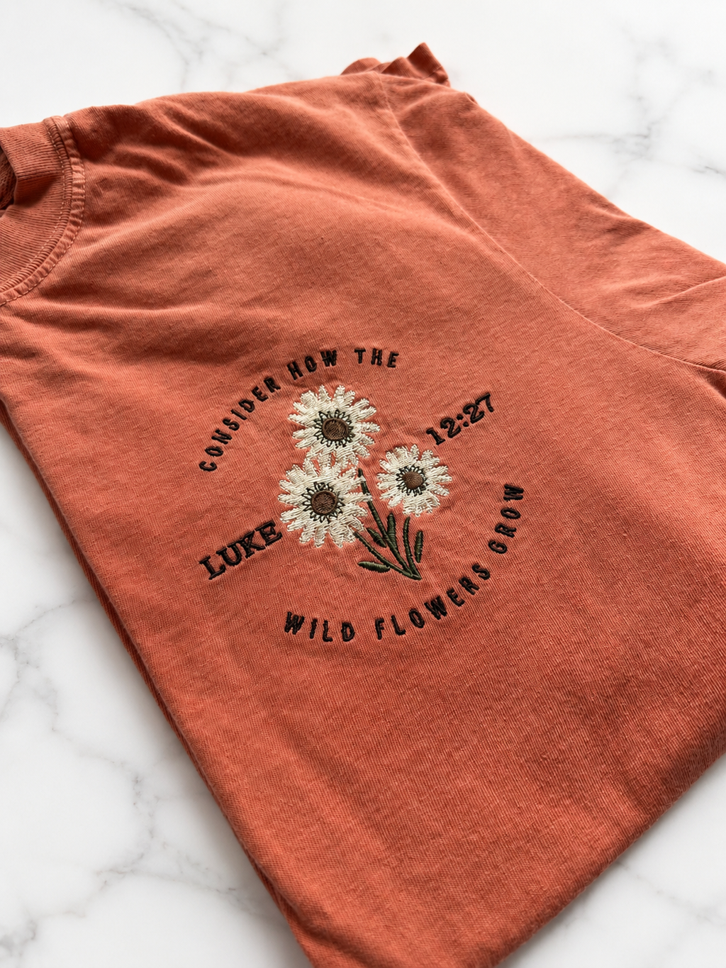 Consider the Wildflowers Embroidered Tee | Luke 12:27 Shirt