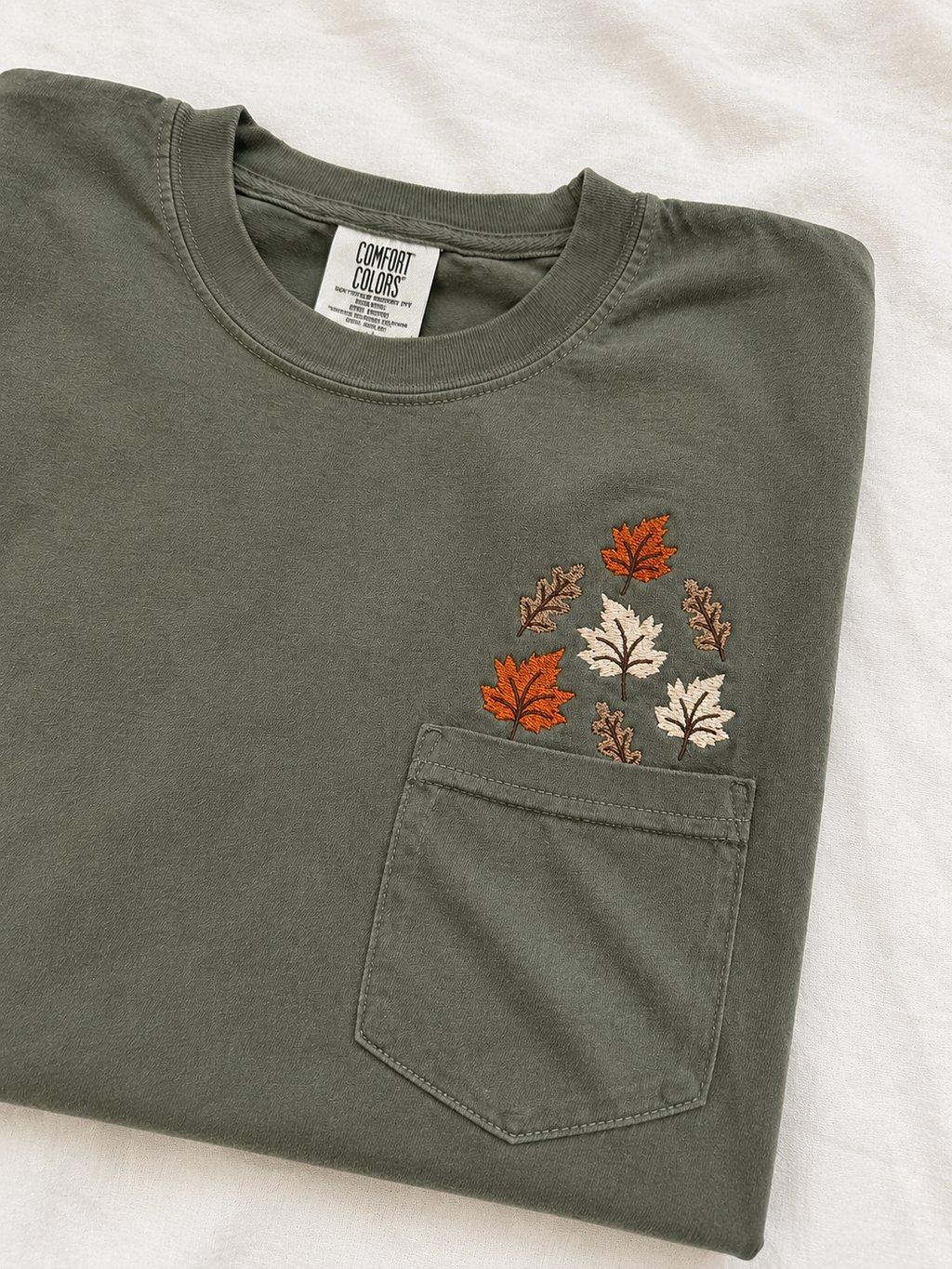 Autumn Leaves Embroidered Pocket Tee