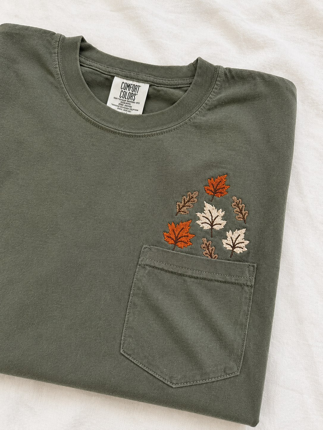 Autumn Leaves Embroidered Pocket Tee