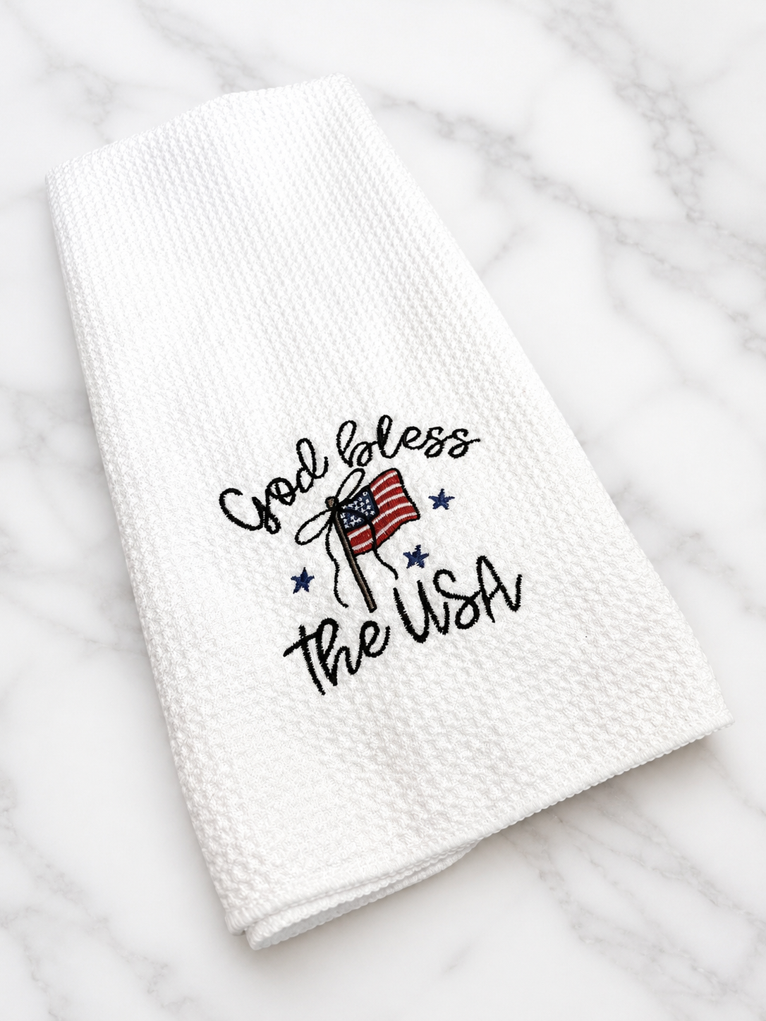 God Bless the USA Embroidered Kitchen Towel