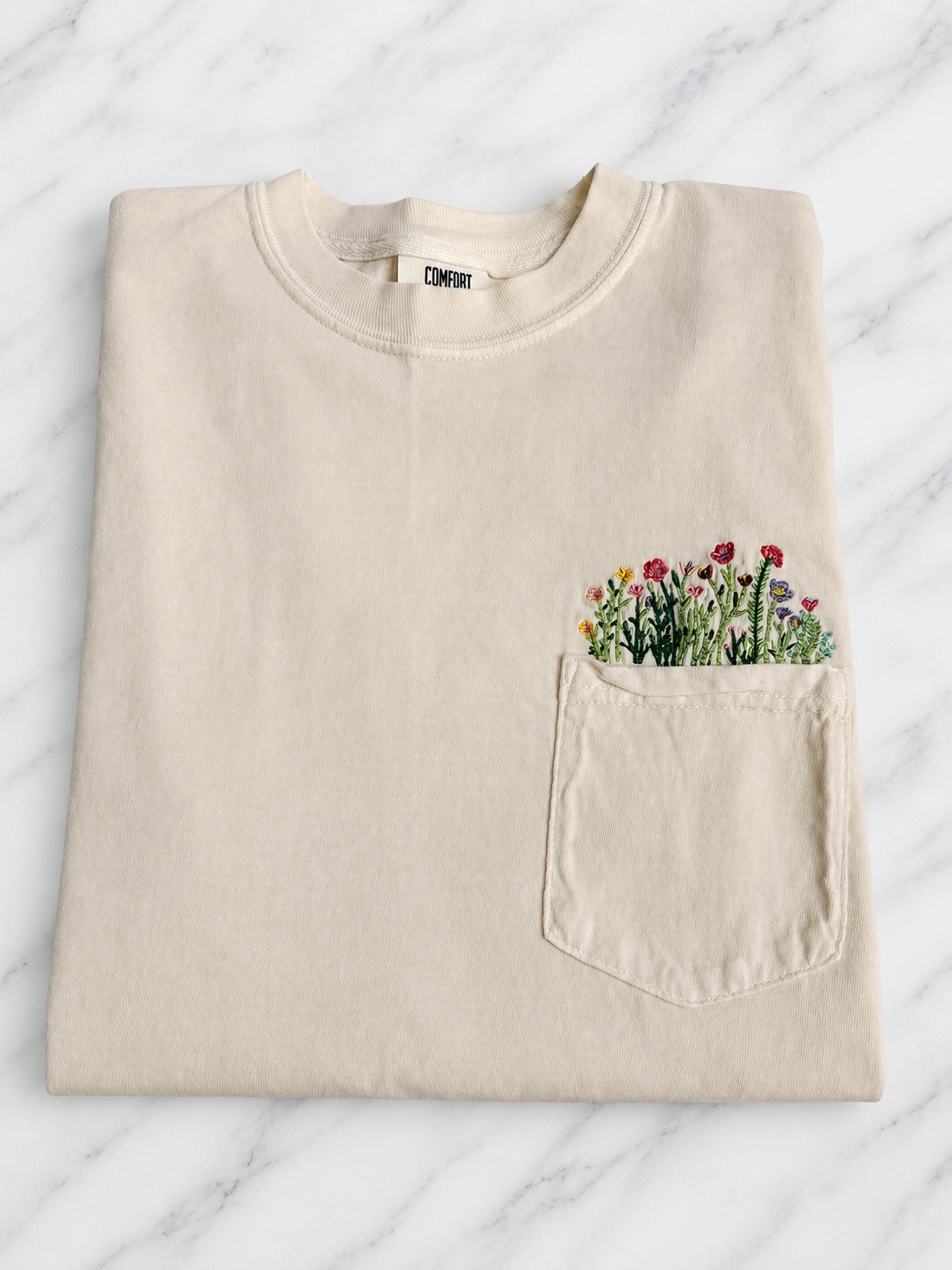Floral Pocket Tee | Embroidered Wildflower T-Shirt