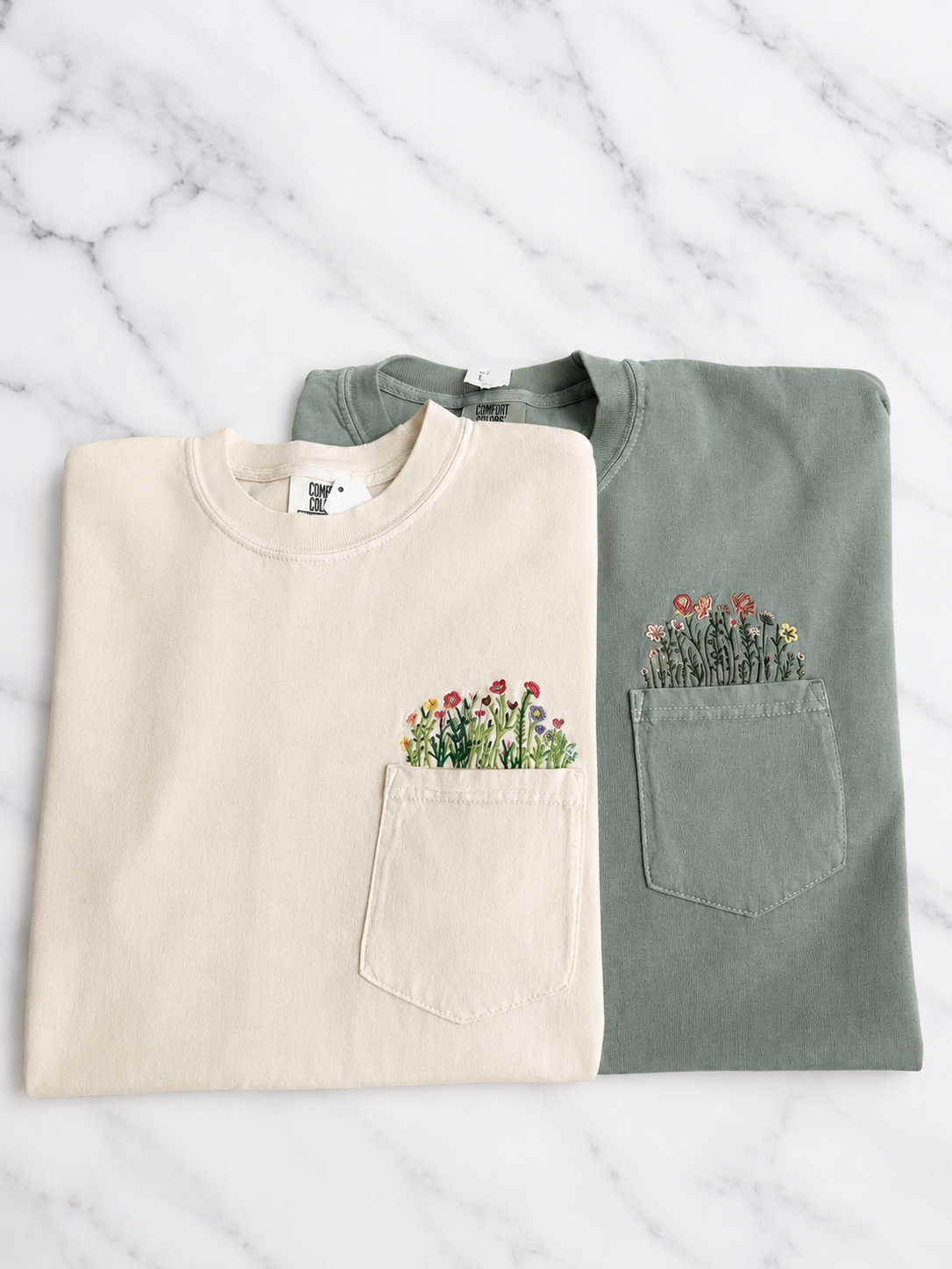 Floral Pocket Tee | Embroidered Wildflower T-Shirt