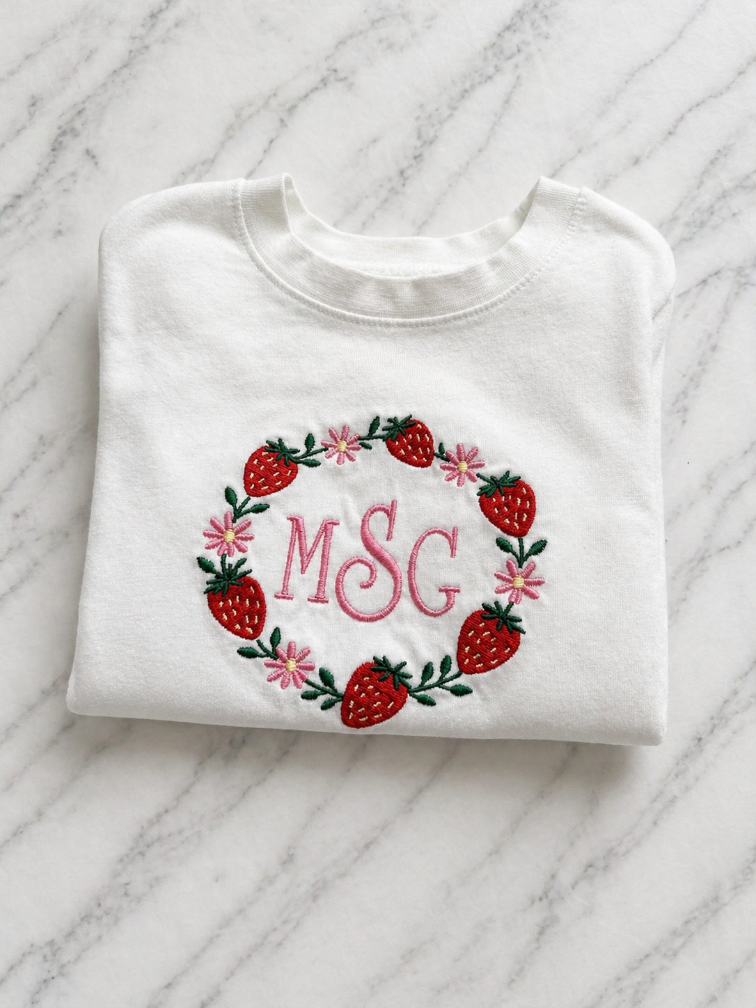 Strawberry Monogram Embroidered Toddler/ Kids Tee