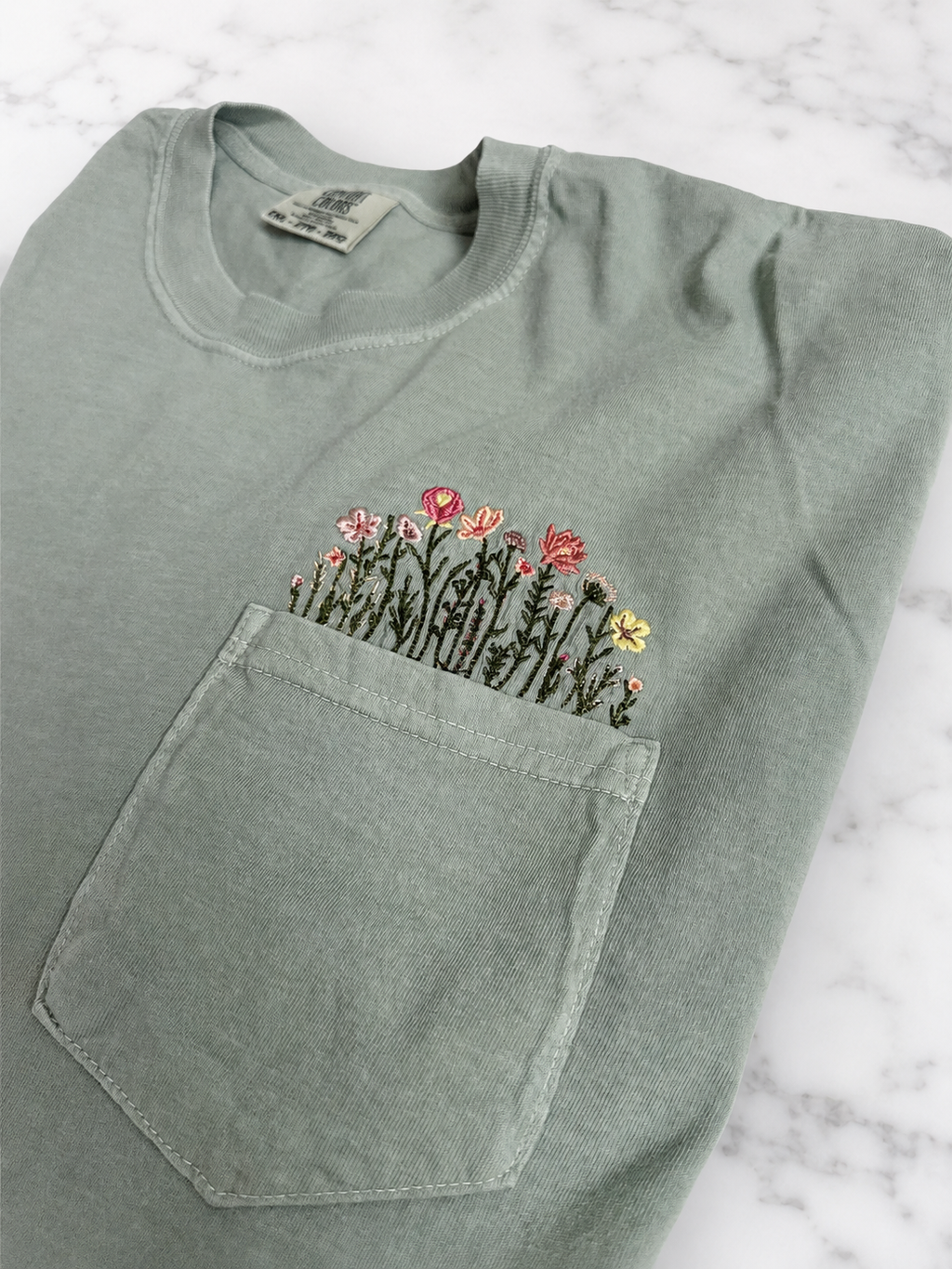 Floral Pocket Tee | Embroidered Wildflower T-Shirt