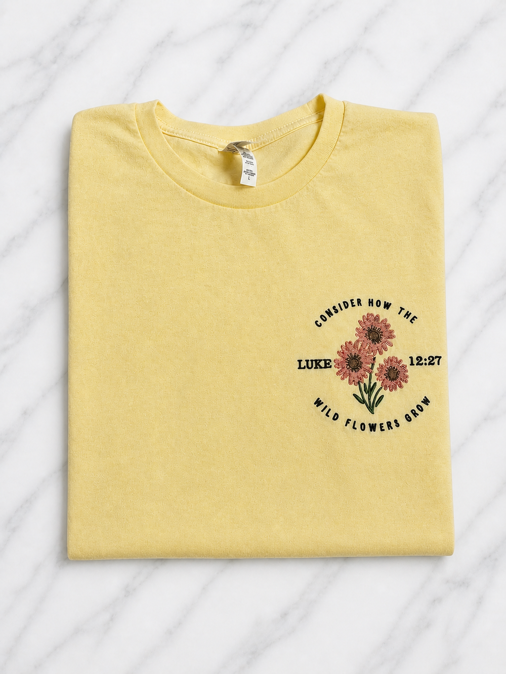 Consider the Wildflowers Embroidered Tee | Luke 12:27 Shirt