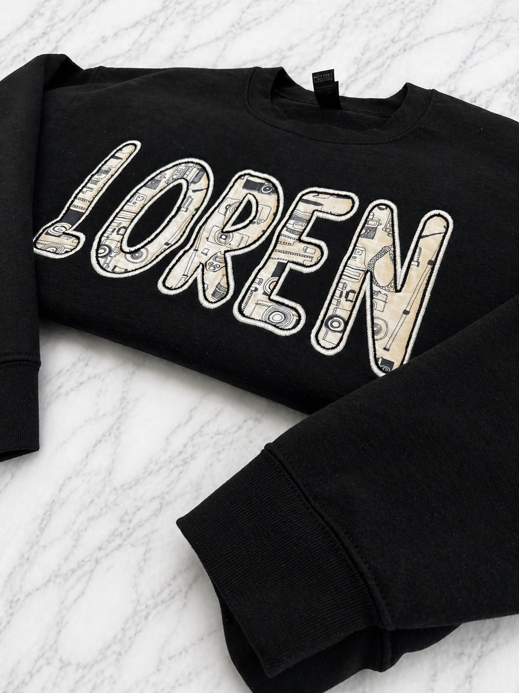 Custom Photographer Name Crewneck | Camera Fabric Appliqué Sweatshirt