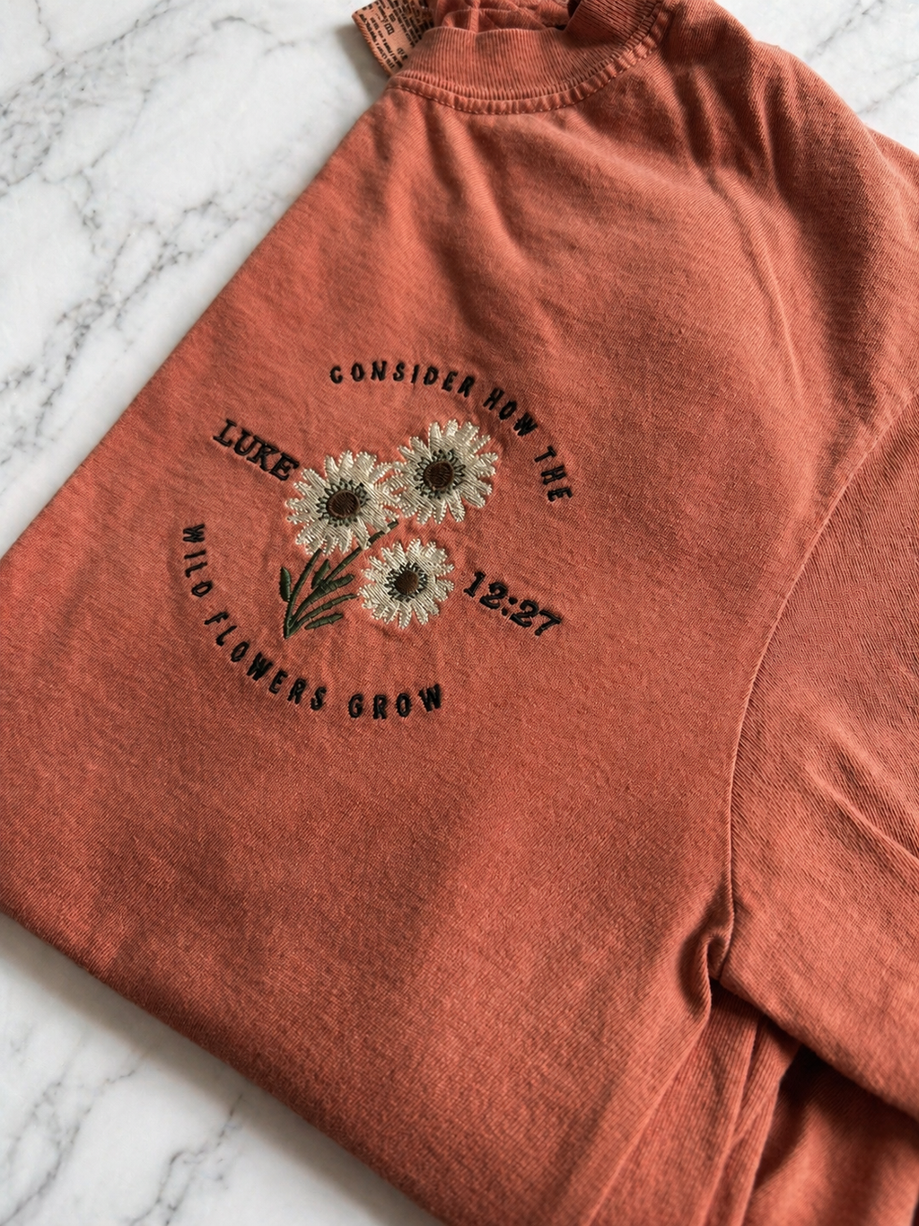 Consider the Wildflowers Embroidered Tee | Luke 12:27 Shirt