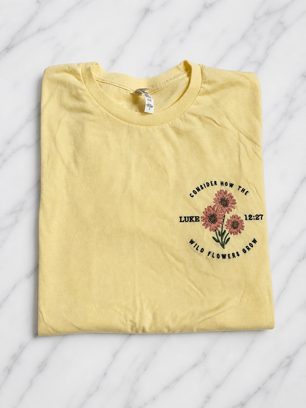 Consider the Wildflowers Embroidered Tee | Luke 12:27 Shirt