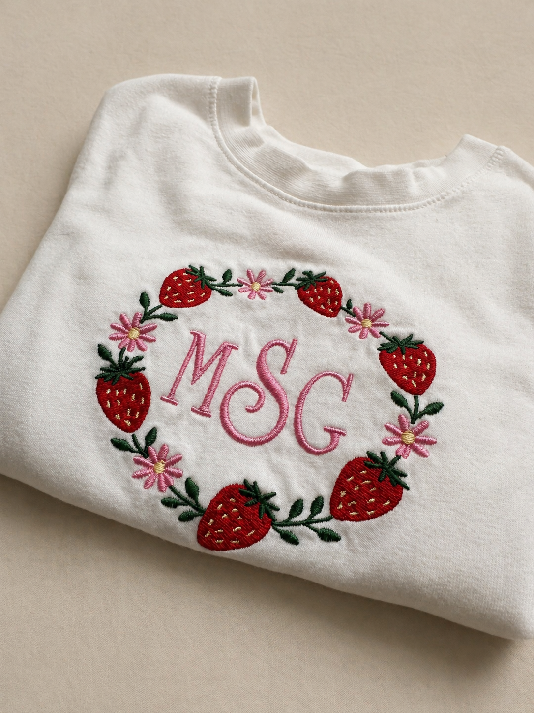 Strawberry Monogram Embroidered Toddler/ Kids Tee