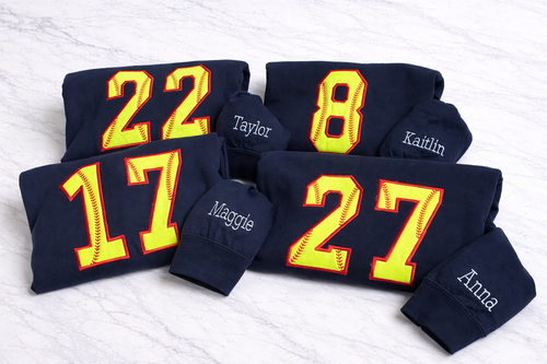 Baseball/Softball Custom Number Applique Crewneck