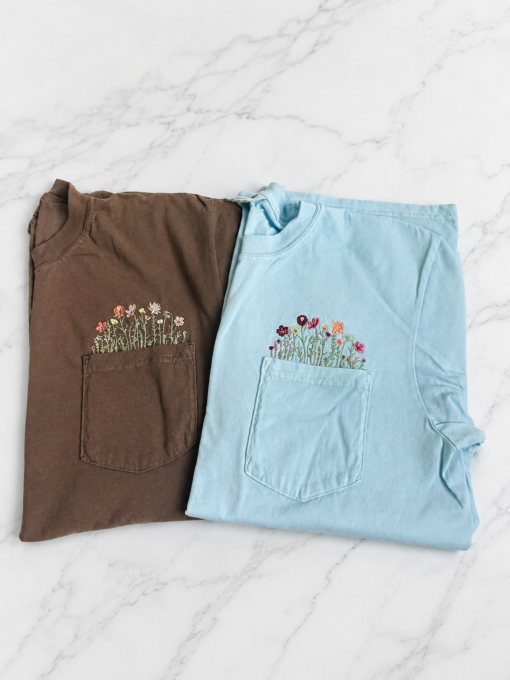 Floral Pocket Tee | Embroidered Wildflower T-Shirt