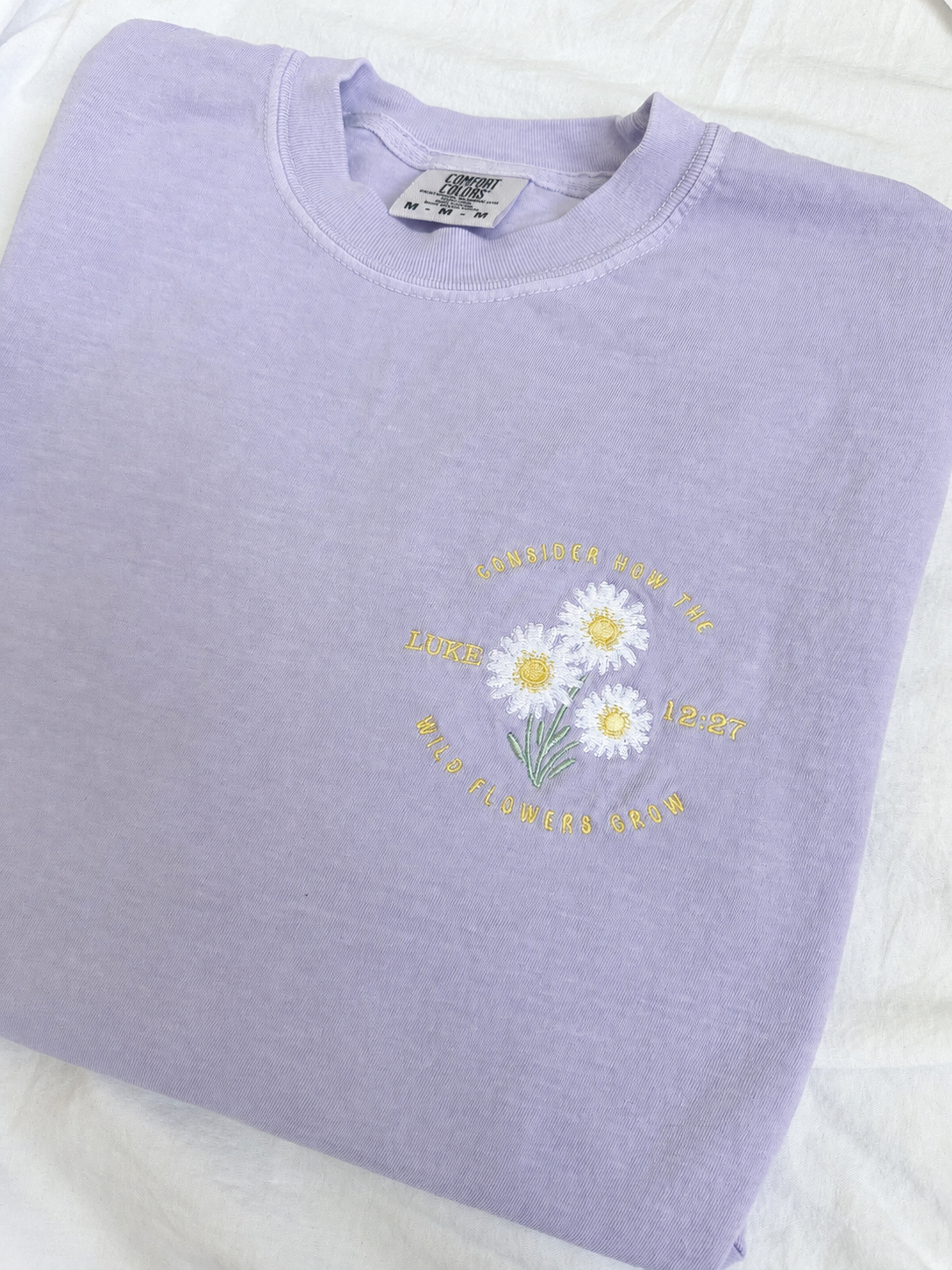 Consider the Wildflowers Embroidered Tee | Luke 12:27 Shirt