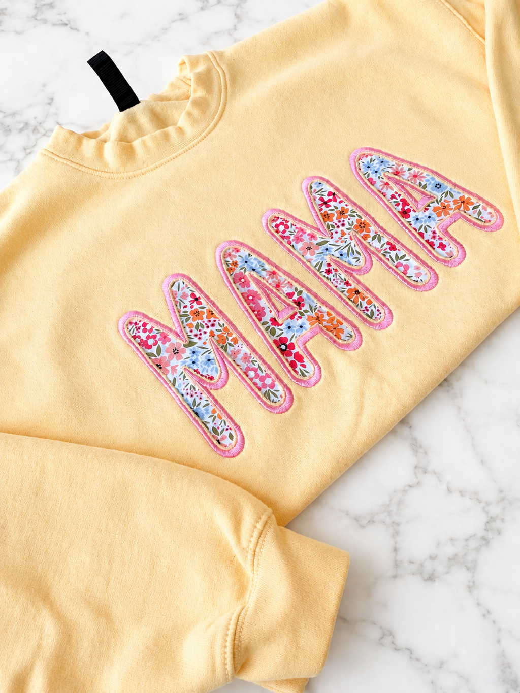 Floral Mama Appliqué Yellow Crewneck