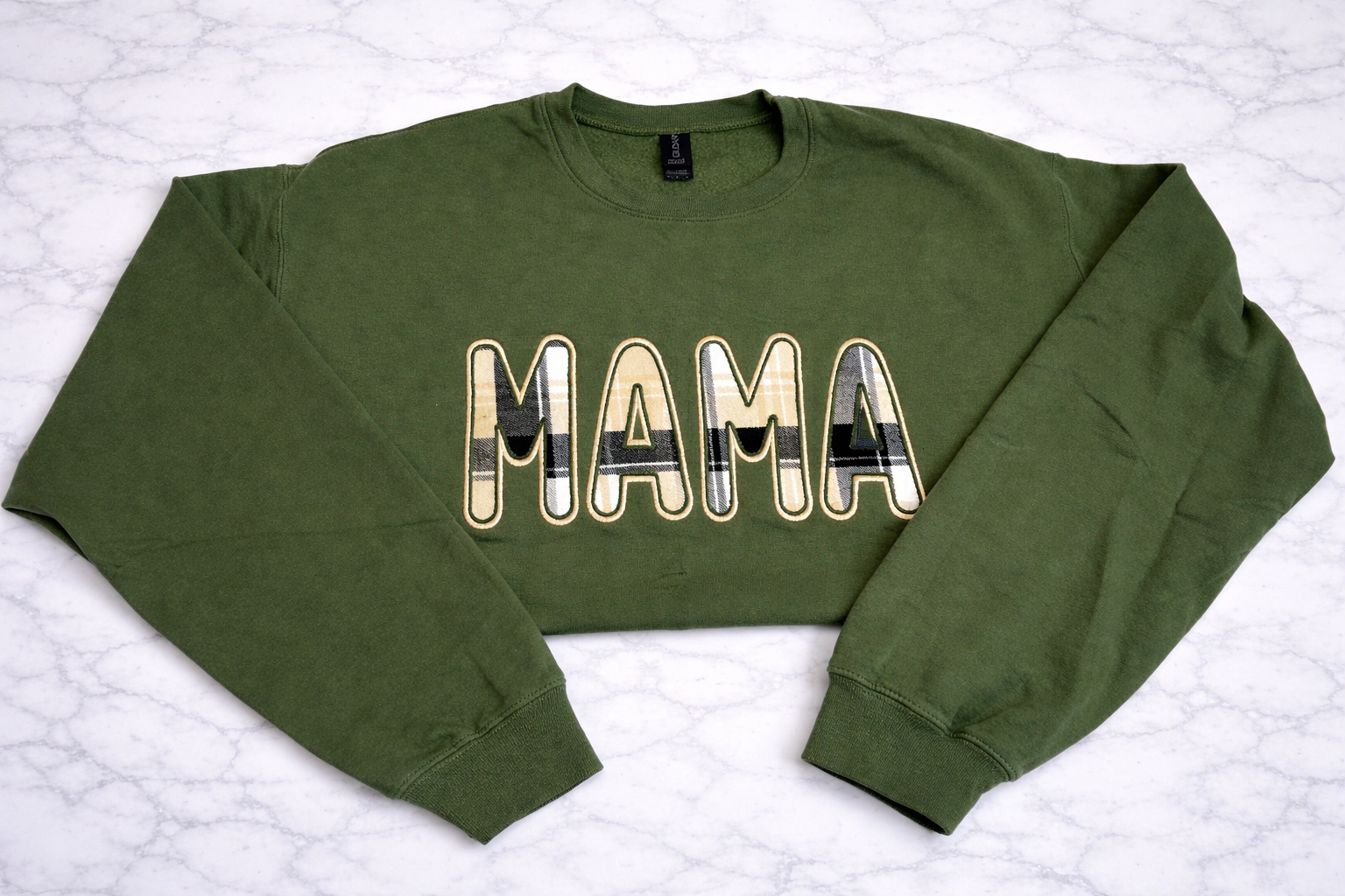 Military Green Plaid Crewneck