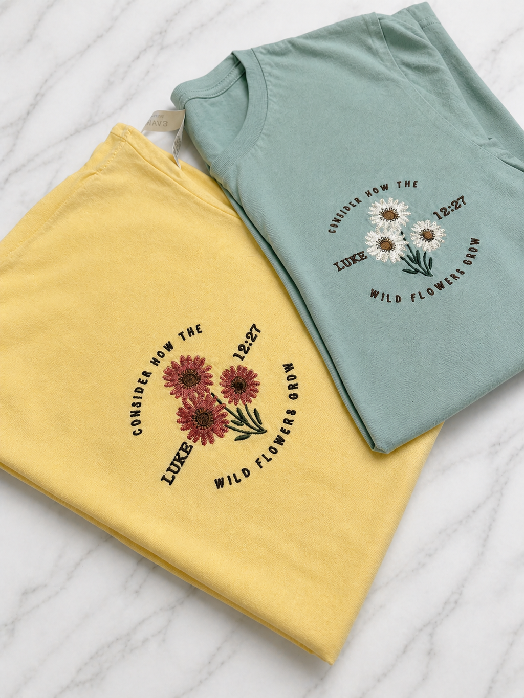 Consider the Wildflowers Embroidered Tee | Luke 12:27 Shirt