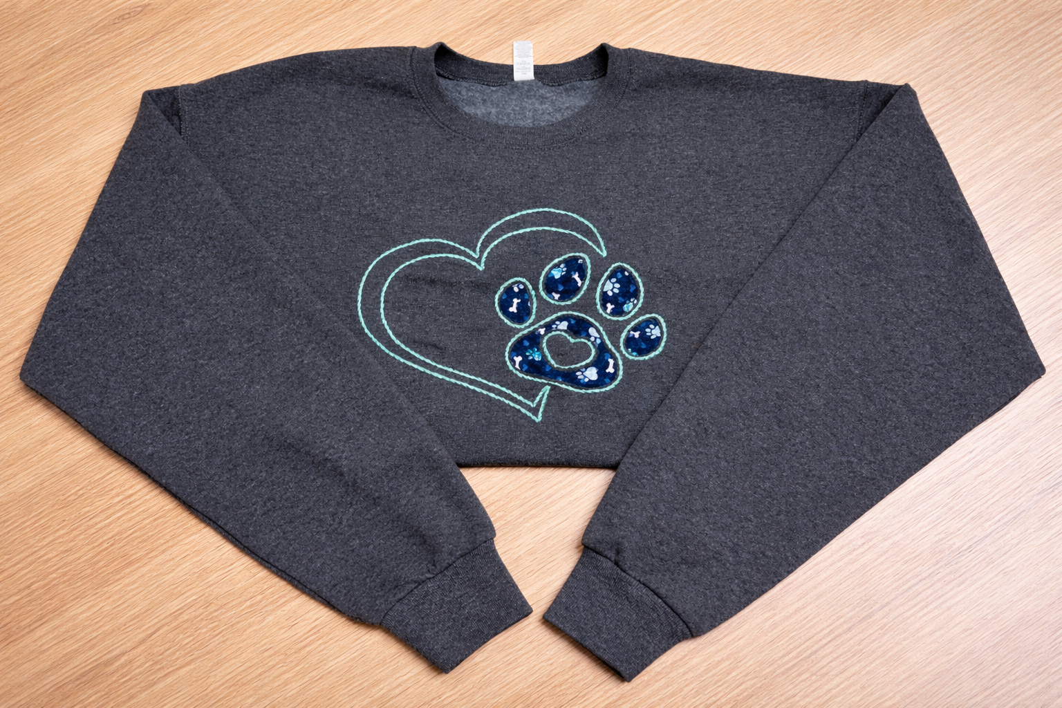 Pawprint Love Hand Embroidered Crewneck