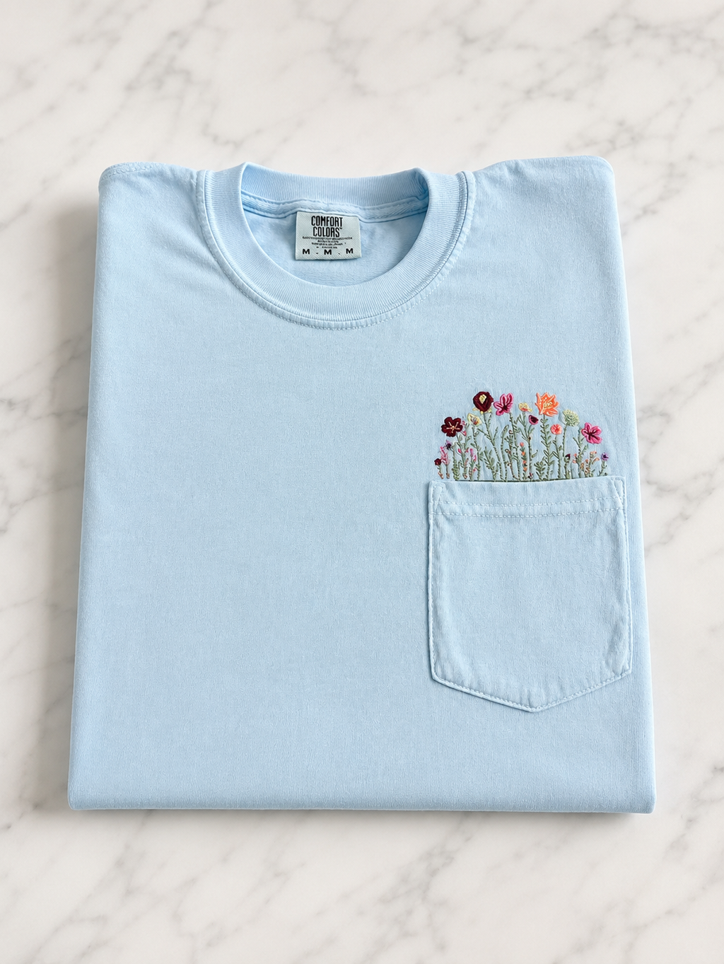 Floral Pocket Tee | Embroidered Wildflower T-Shirt