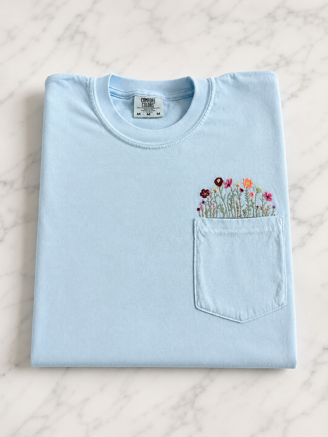 Floral Pocket Tee | Embroidered Wildflower T-Shirt