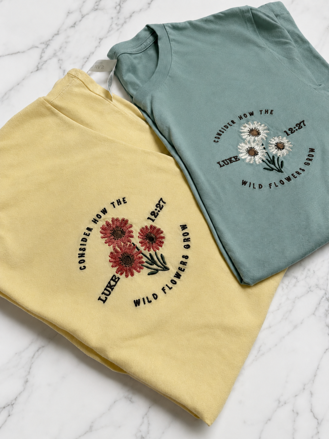 Consider the Wildflowers Embroidered Tee | Luke 12:27 Shirt