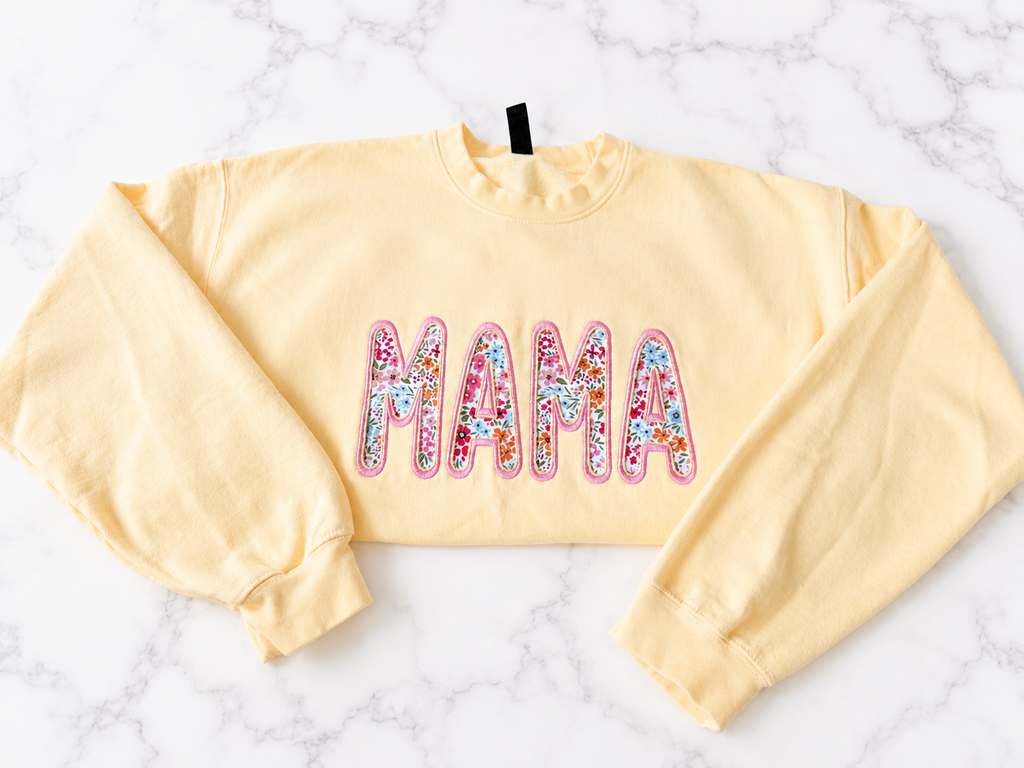Floral Mama Appliqué Yellow Crewneck