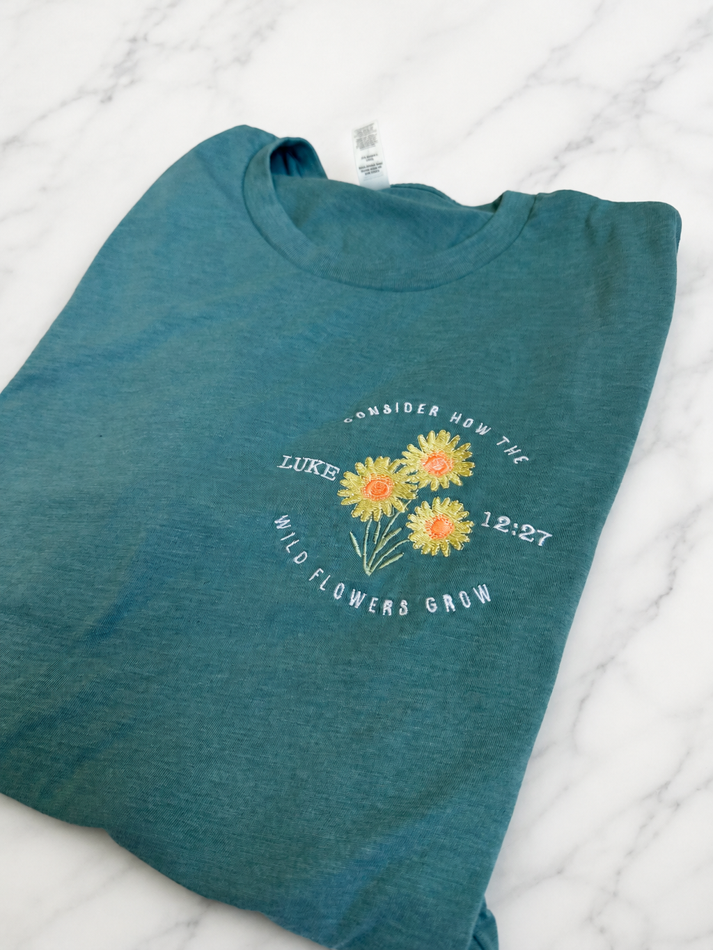 Consider the Wildflowers Embroidered Tee | Luke 12:27 Shirt