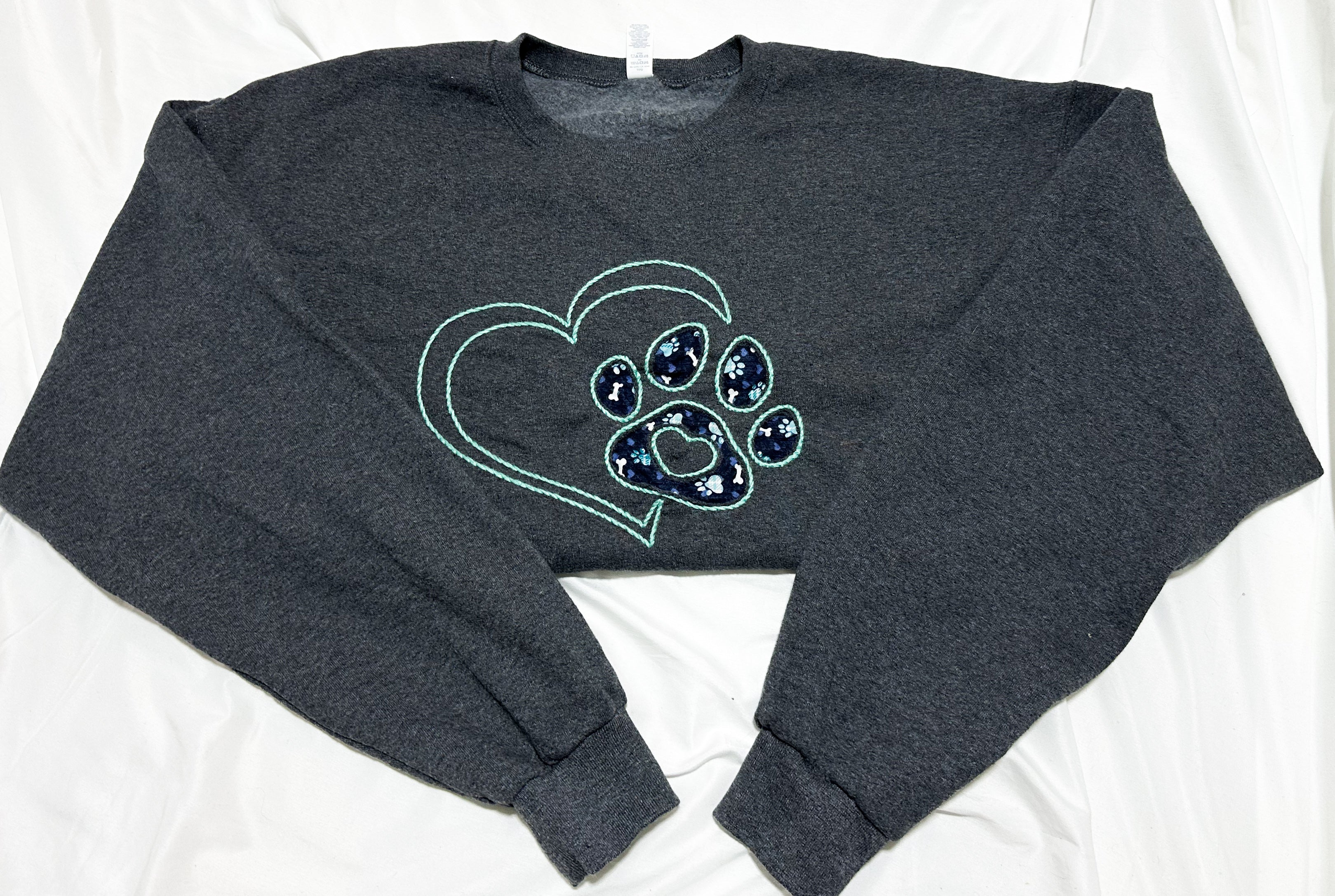 Pawprint Love Hand Embroidered Crewneck