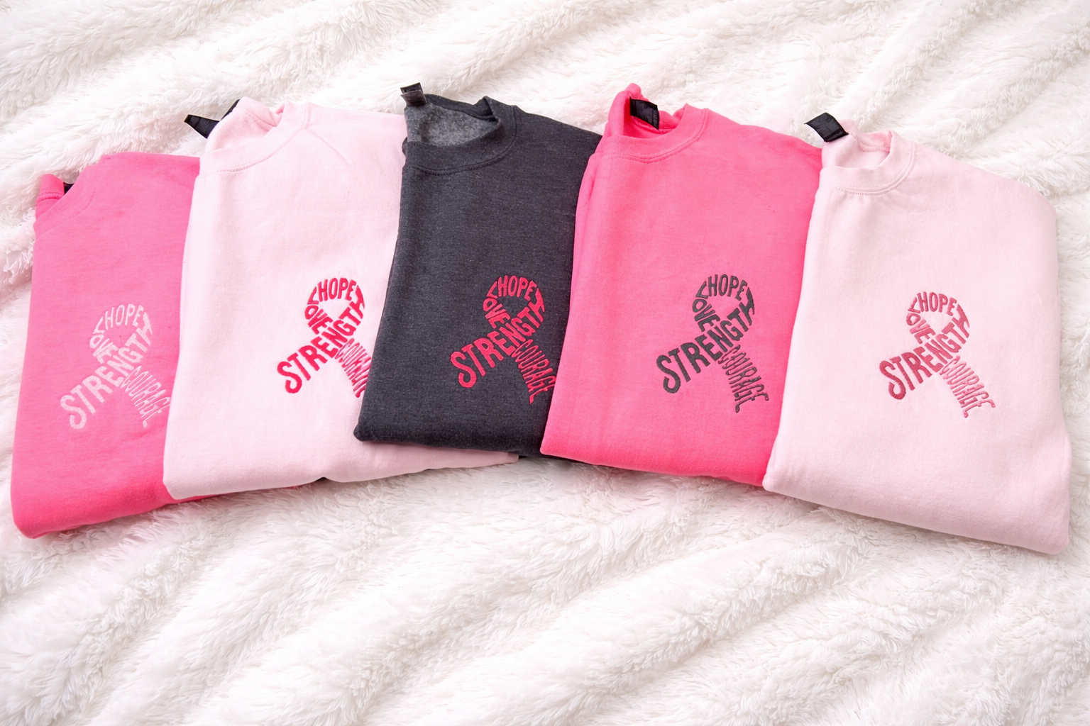 Hope Love Strength Courage Breast Cancer Awareness Ribbon Crewneck
