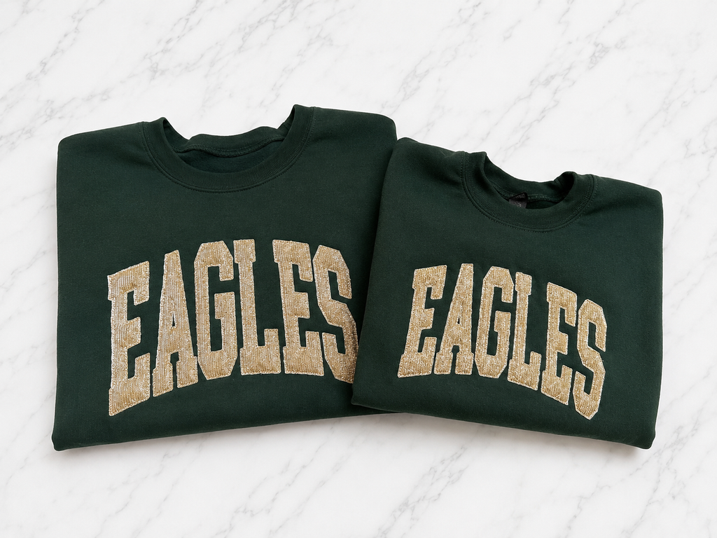 Glitter Appliqué Eagles Crewneck Sweatshirt | Custom School Spirit Sweatshirt