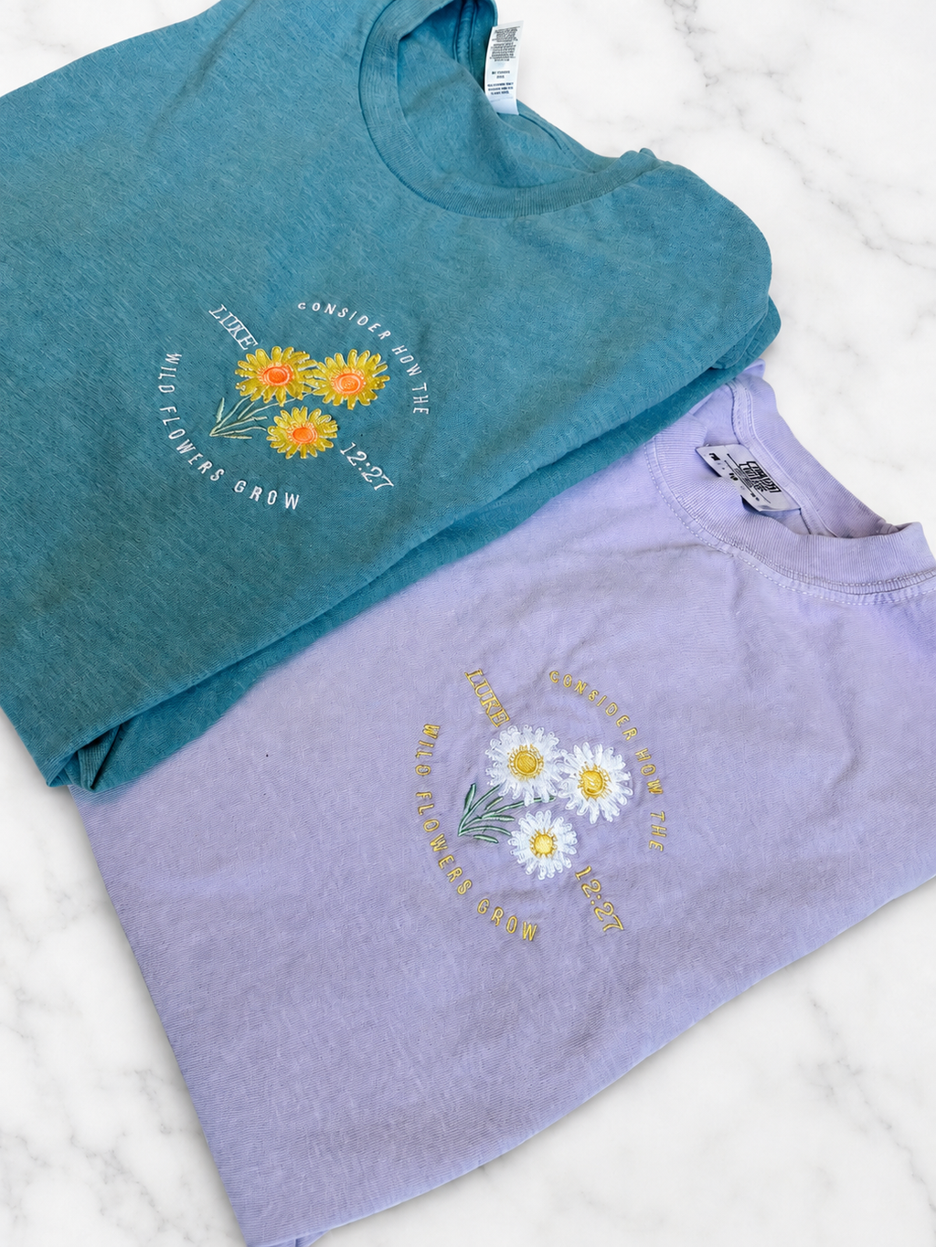 Consider the Wildflowers Embroidered Tee | Luke 12:27 Shirt