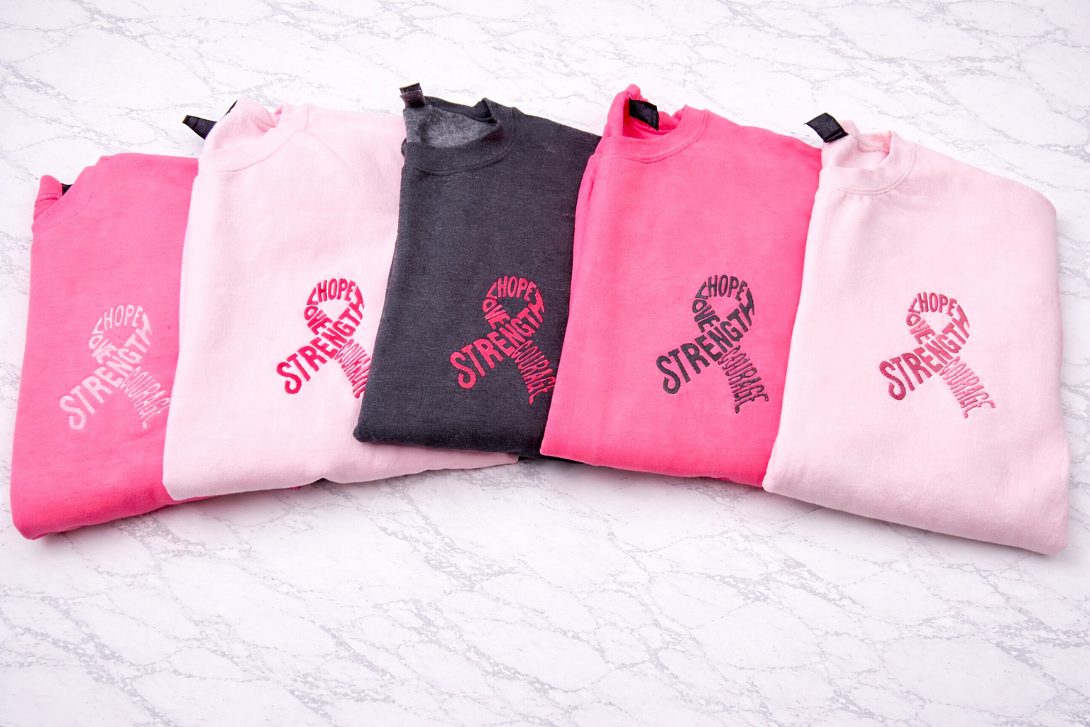 Hope Love Strength Courage Breast Cancer Awareness Ribbon Crewneck