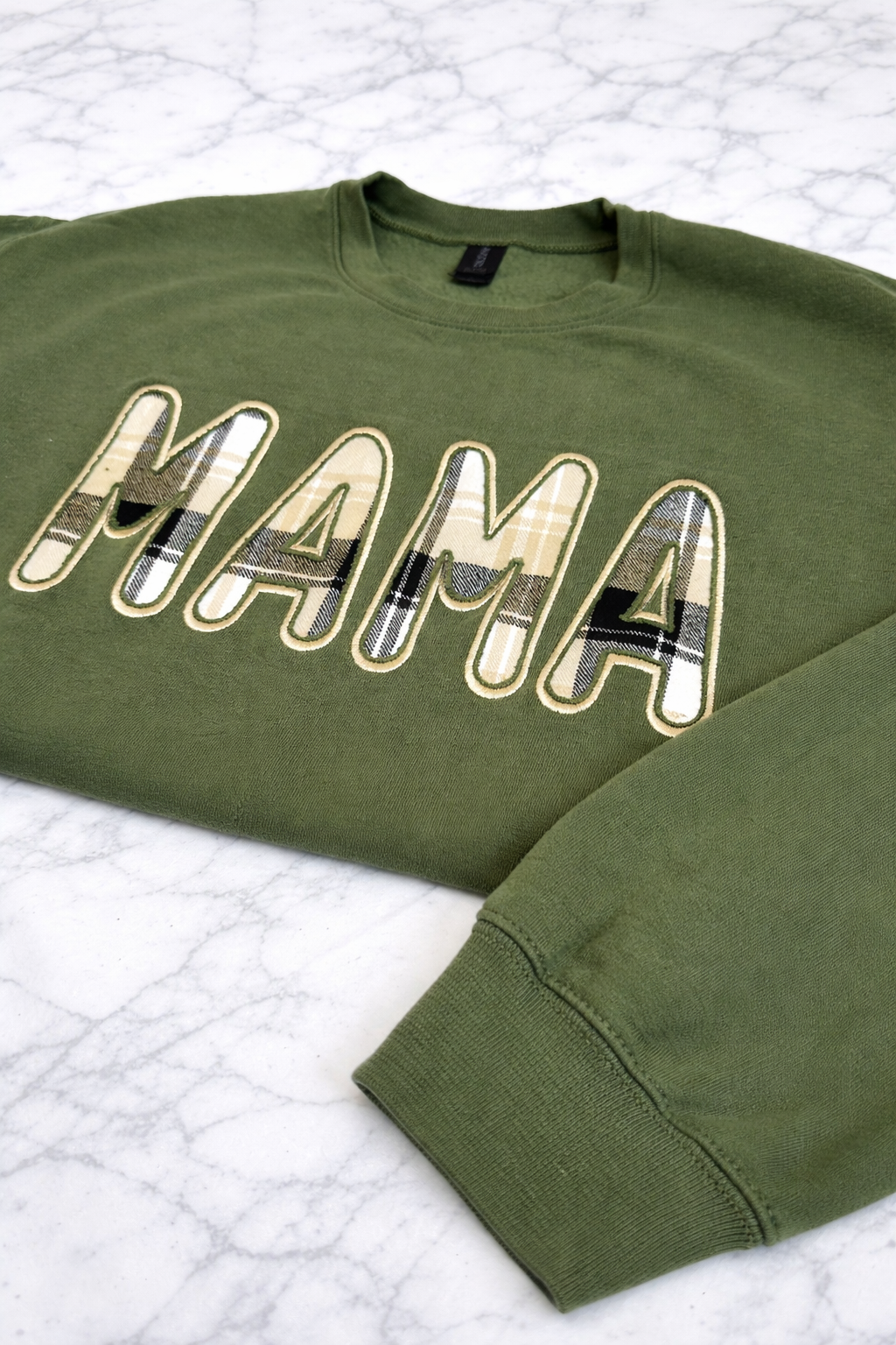 Military Green Plaid Crewneck