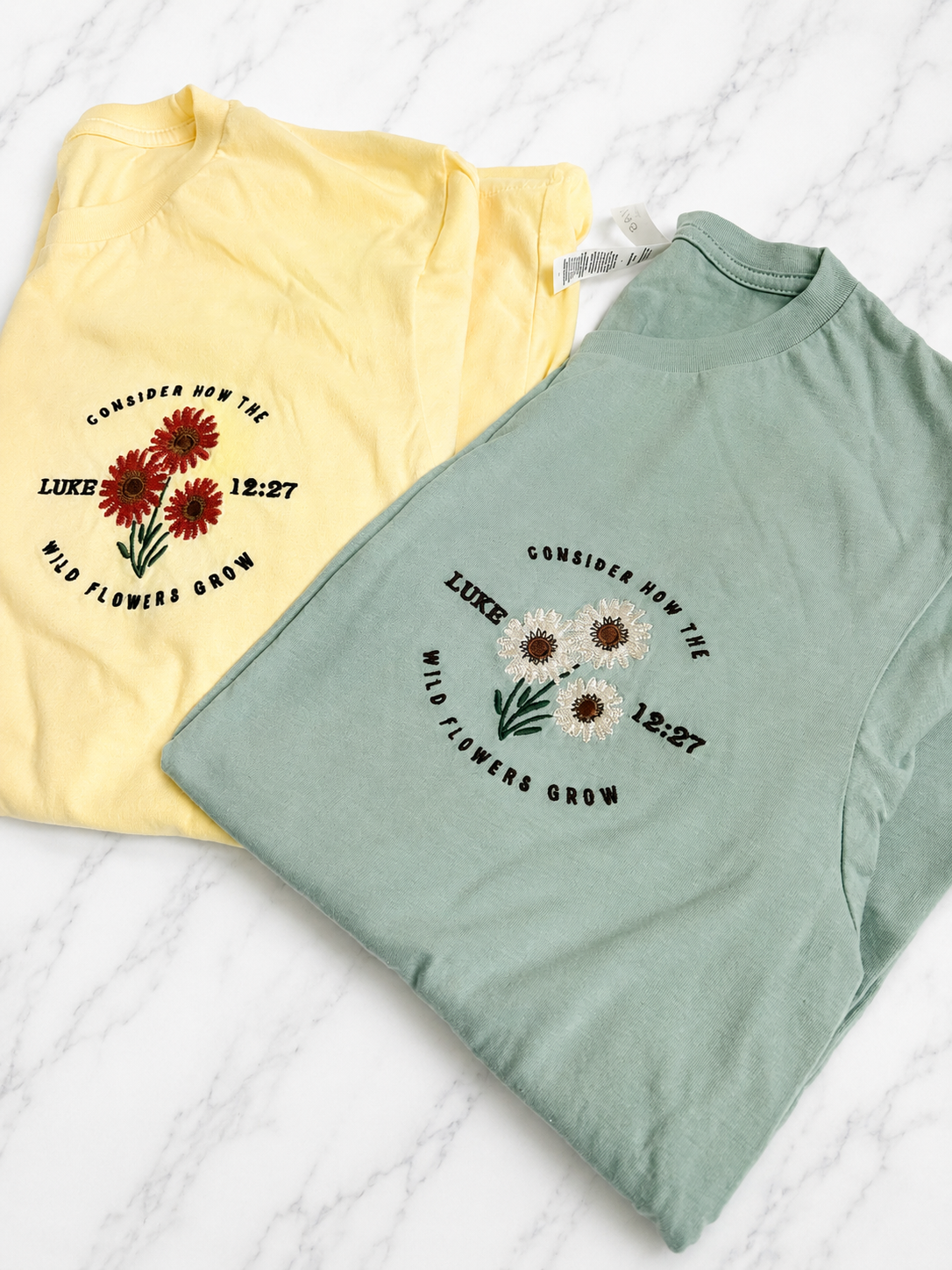 Consider the Wildflowers Embroidered Tee | Luke 12:27 Shirt