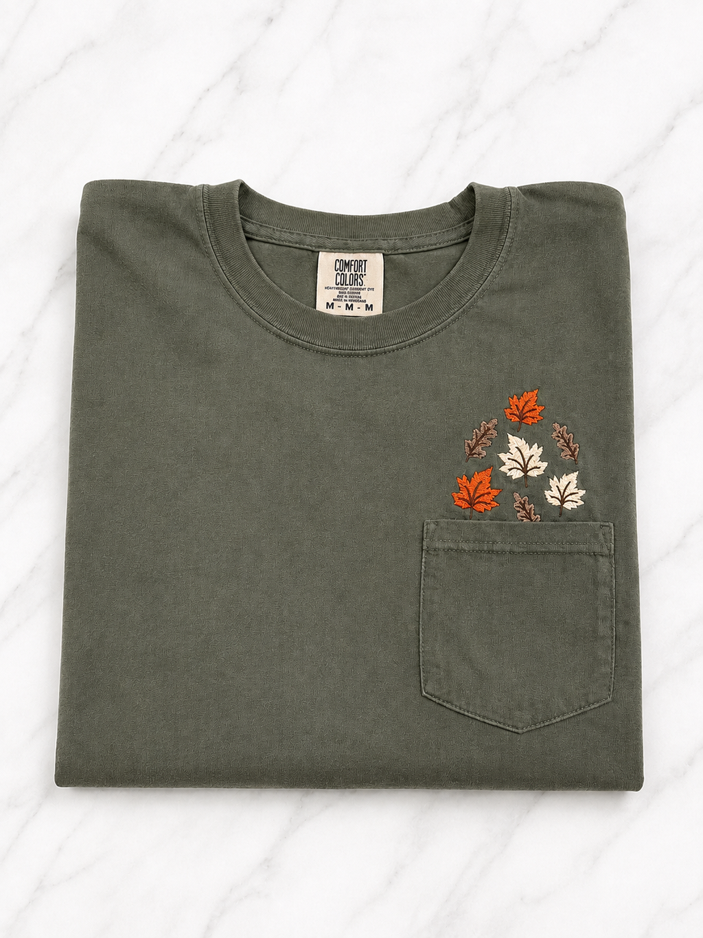 Autumn Leaves Embroidered Pocket Tee