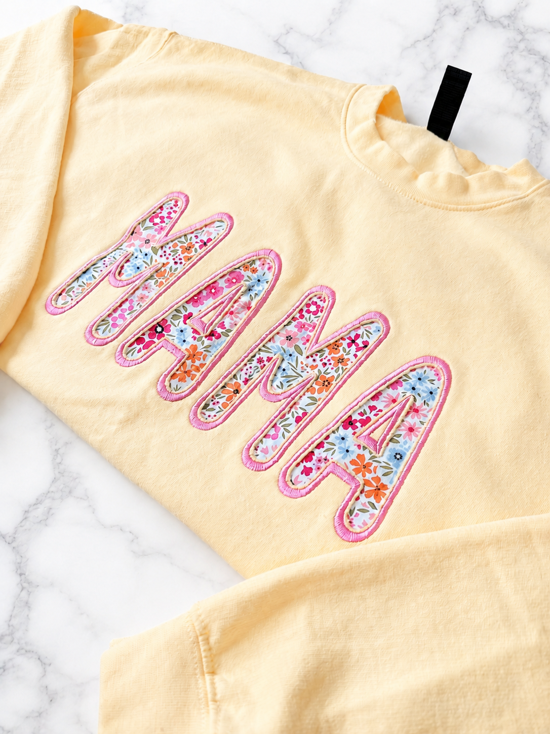 Floral Mama Appliqué Yellow Crewneck