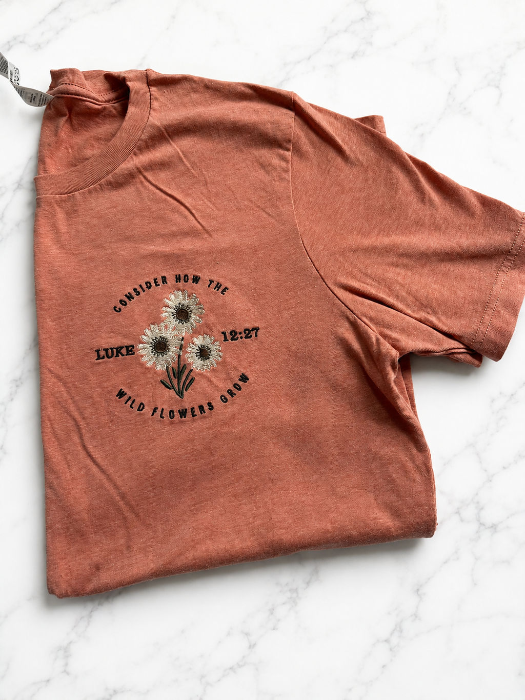Consider the Wildflowers Embroidered Tee | Luke 12:27 Shirt