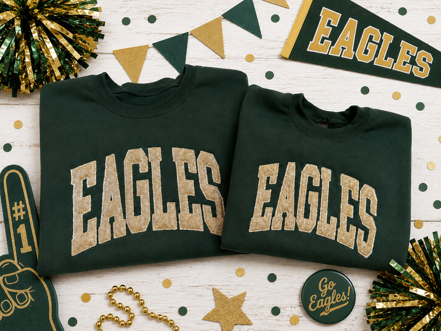 Glitter Appliqué Eagles Crewneck Sweatshirt | Custom School Spirit Sweatshirt