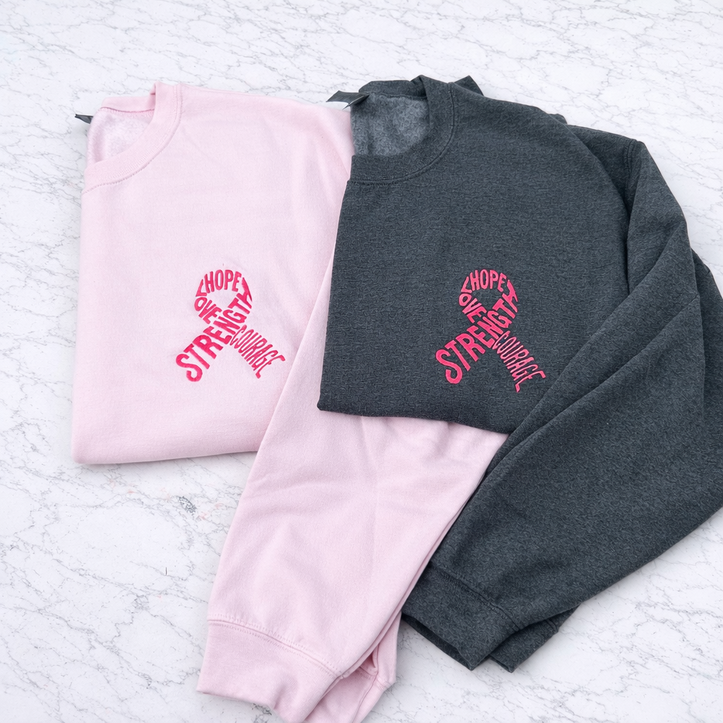 Hope Love Strength Courage Breast Cancer Awareness Ribbon Crewneck