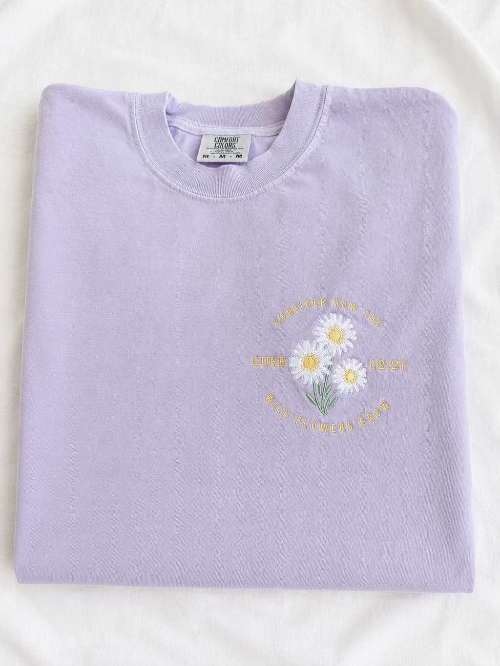 Consider the Wildflowers Embroidered Tee | Luke 12:27 Shirt