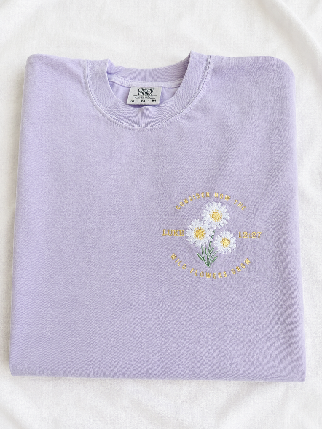 Consider the Wildflowers Embroidered Tee | Luke 12:27 Shirt