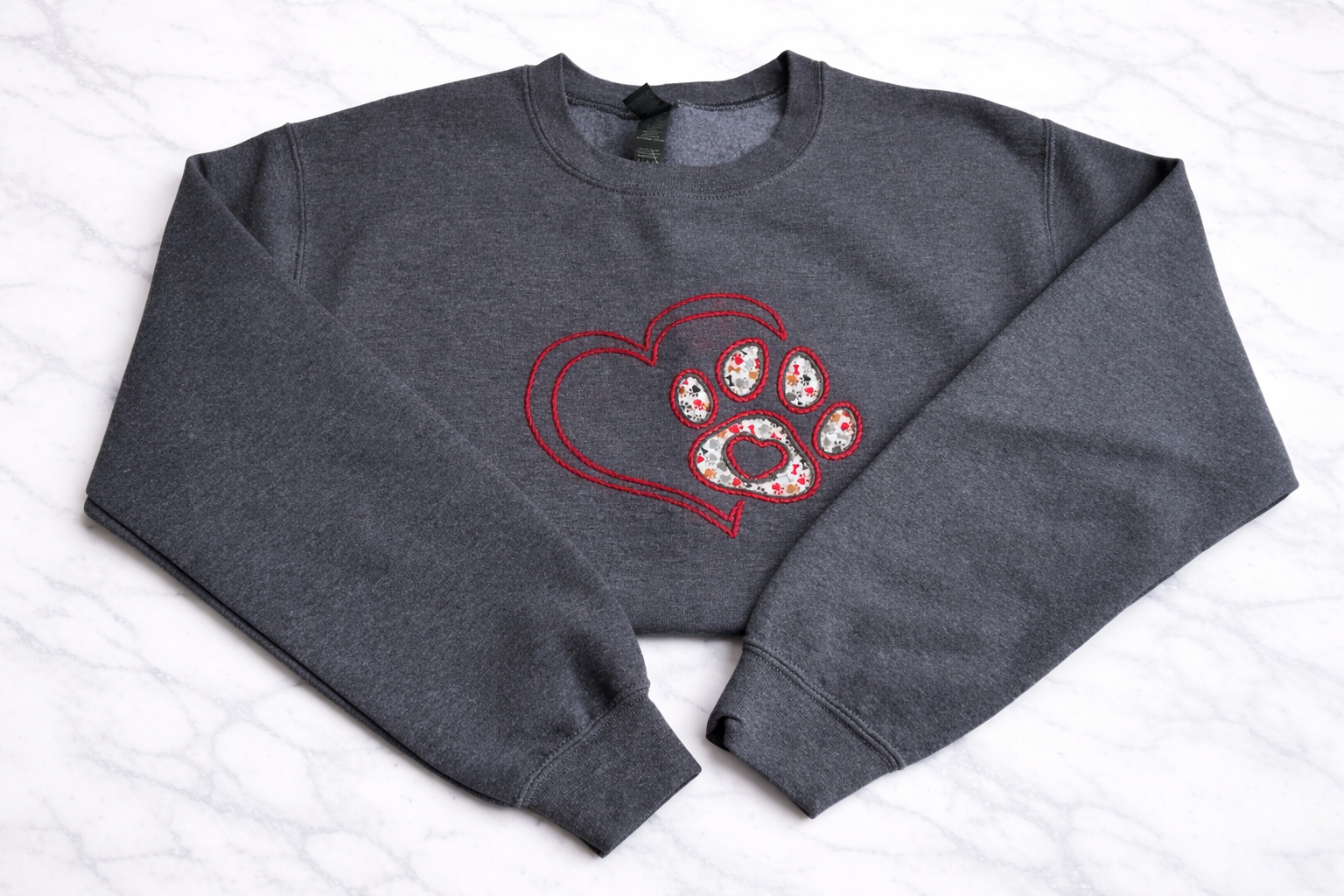 Pawprint Love Hand Embroidered Crewneck