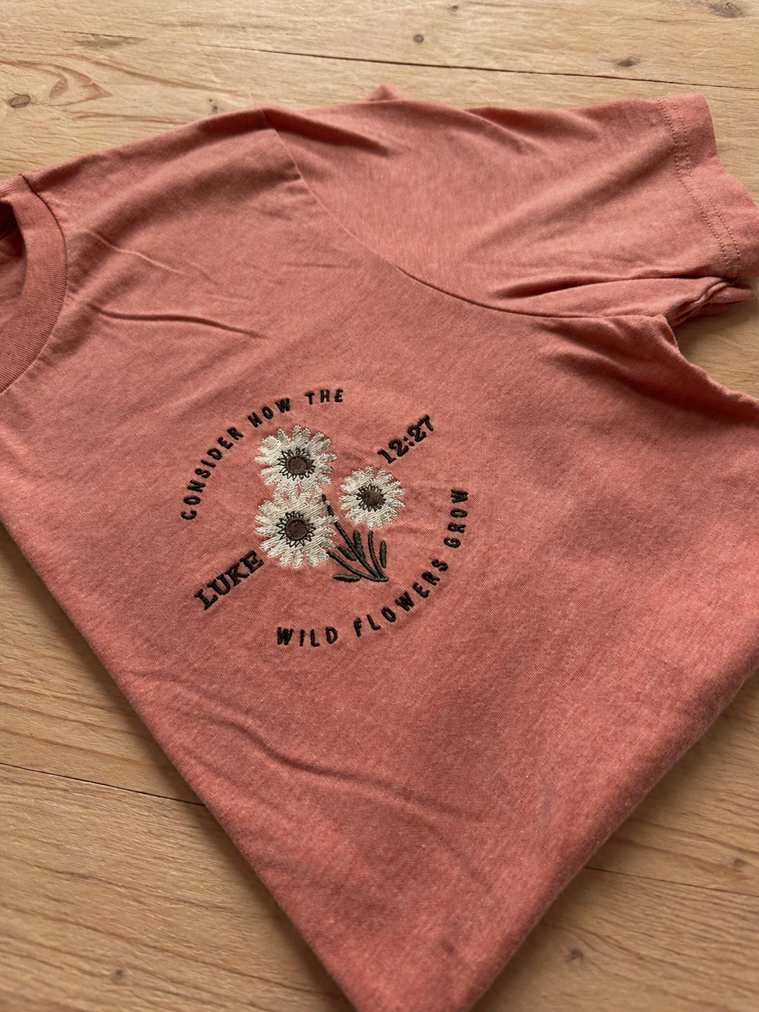 Consider the Wildflowers Embroidered Tee | Luke 12:27 Shirt