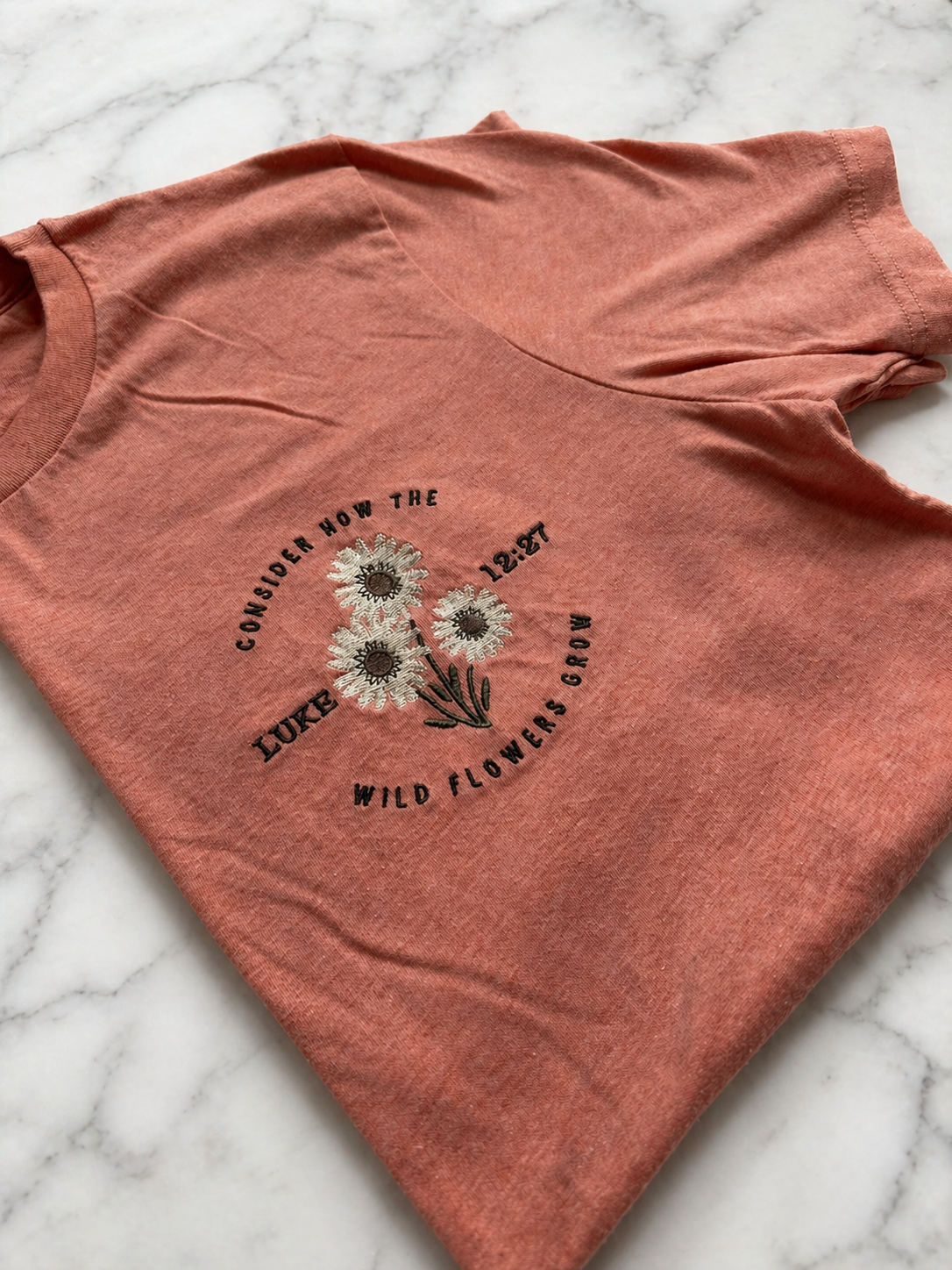 Consider the Wildflowers Embroidered Tee | Luke 12:27 Shirt