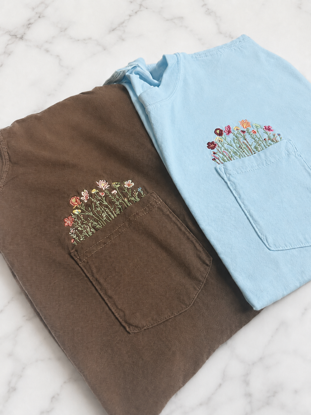 Floral Pocket Tee | Embroidered Wildflower T-Shirt