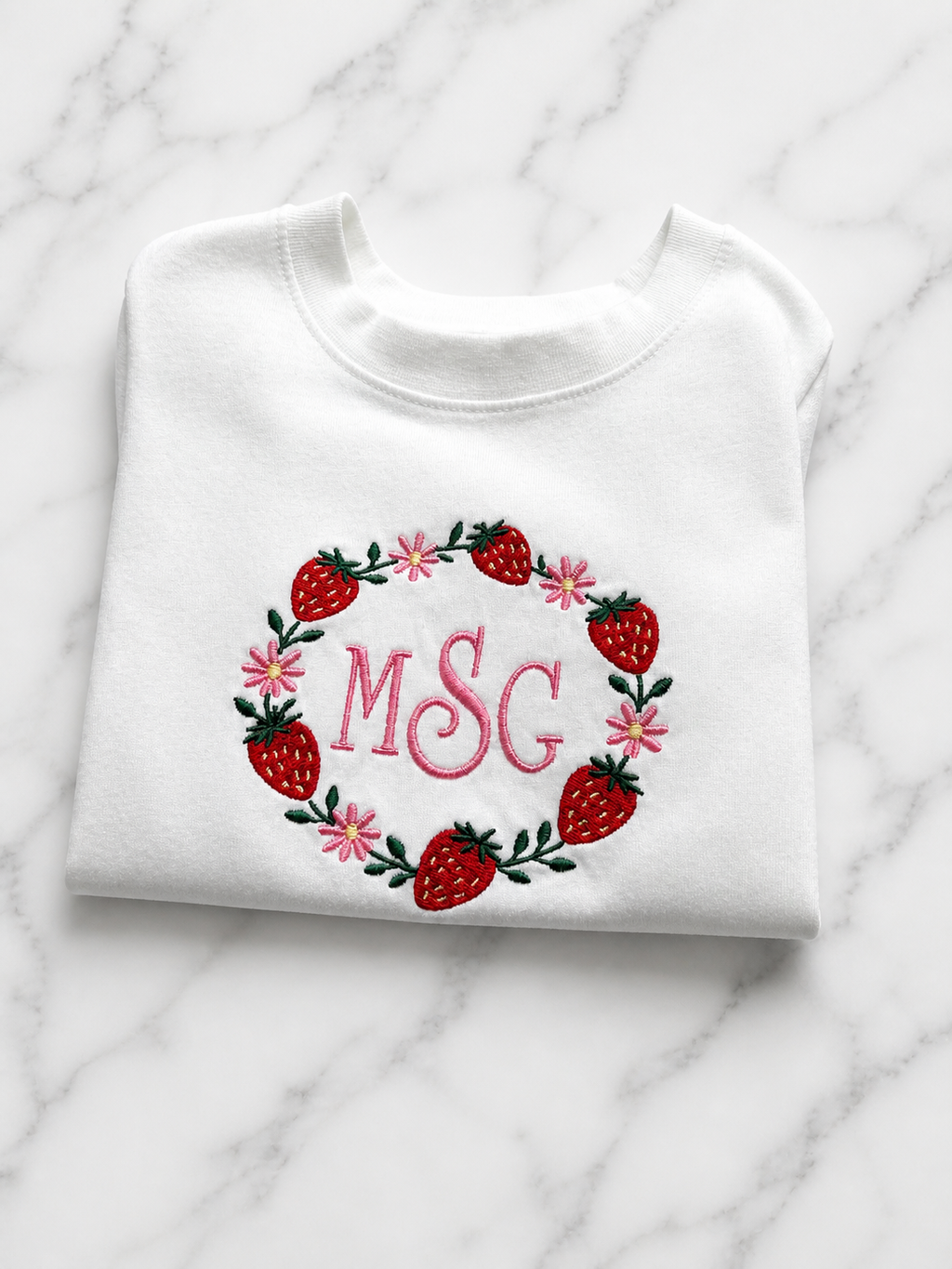 Strawberry Monogram Embroidered Toddler/ Kids Tee