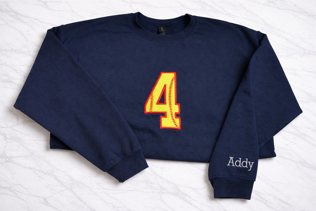 Baseball/Softball Custom Number Applique Crewneck